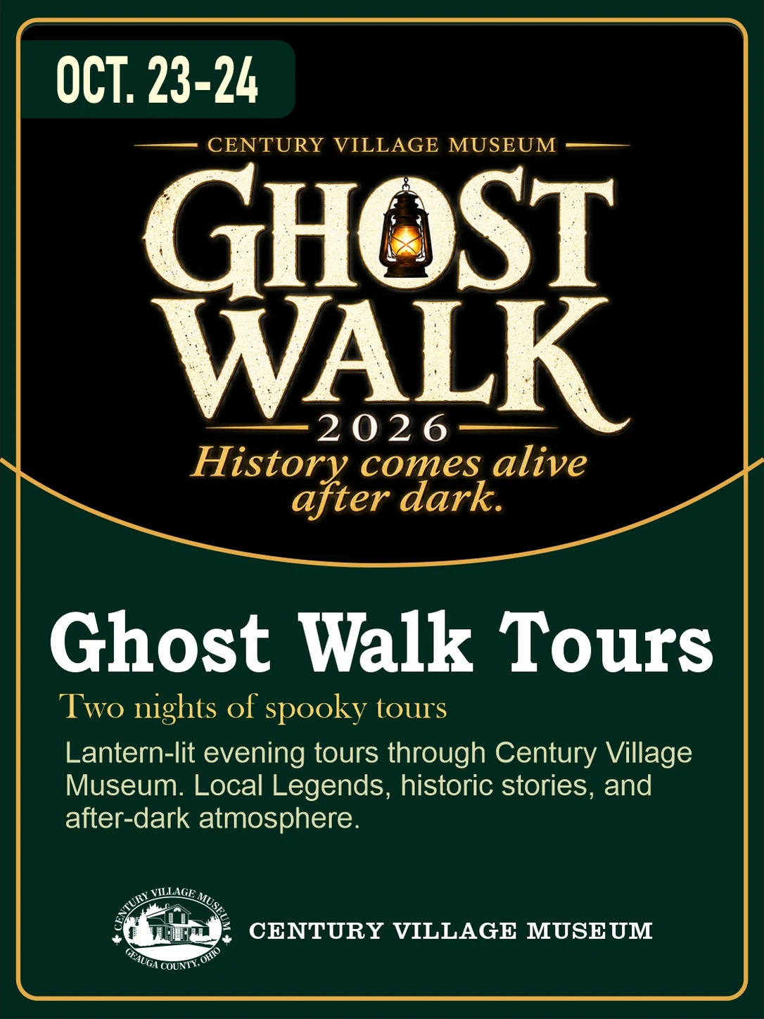 Ghost Walk Tours at Century Village Museum, October 23 and 24, 2026